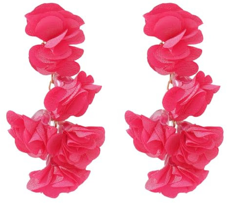 FDEETY Frauen Personalisierte Mode Show Modelle Ohrringe Temperament Persönlichkeit Blume Stoff Ohrringe Dopamin Ohrringe Frischen Süßen Stil（Rose）