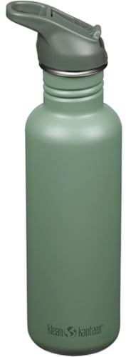 Klean Kanteen Gourde de vélo Classic Narrow (Flip Sport) 1011196 avec bouchon en acier inoxydable de couleur verte avec un volume de 800 ml