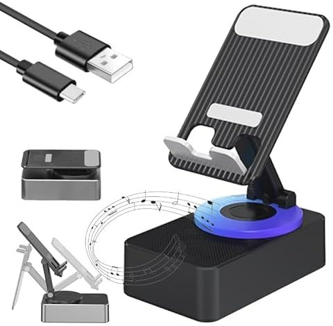 2025 New Bluetooth Audio Power Bank Bracket,Wireless Induction Bluetooth Speaker, Adjustable Cell Phone Speakers,360° Rotation Foldable Phone Stand, 3 in 1 Bluetooth Power Bank Bracket (Black)