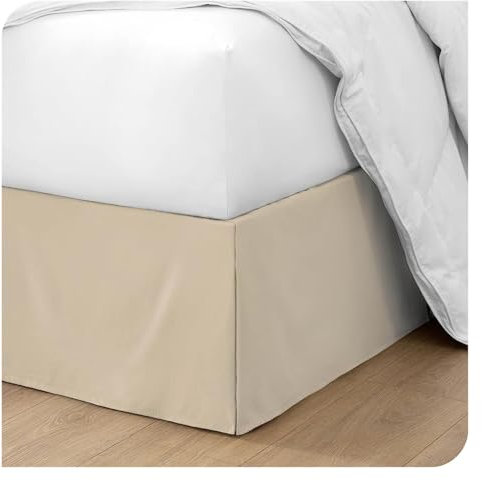 FOVAOK Cache-sommier plissé doux et confortable avec tissu infroissable et résistant à la décoloration – Literie de 38,1 cm de haut (sans plateforme) (beige, 160 x 200 x 55 cm)