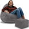 DreamRoots Sitzsack Erwachsene Cord oder Kinder - Bean Bag Sofa - Sitzsack Cord mit Hocker und Bezug - Sitzsäcke mit Füllung 90x90x100 cm Frost Gray