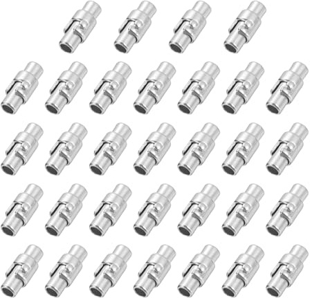 sourcing map 32 Pcs Magnetic Clasps, 3mm /0.12 Inch Leather Cord End Caps Magnetic Bracelet Clasps and Closures for Jewelry Making DIY Bracelet Closures, Silver