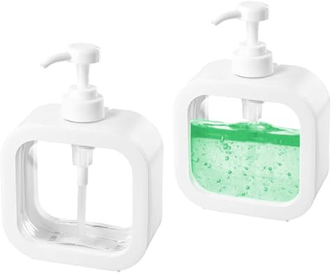 Dispensador Jabon, 2 Piezas Dispensador Jabon Baño, 300 ml Prensa de Jabón de Plástico, Exprimidor de Jabón, para Baño y Cocina, para Aceite, Loción, Champú(Blanco)