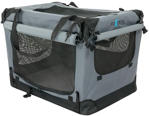 Foxdevil by xonic® Faltbare Hundebox/Katzenbox für kleine, mittelgroße und große Tiere - Hundetransportbox Auto und Zuhause - Transportbox Hund - Hundebox Auto Kofferraum (Grau, L)