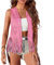 Edhomenn Women's Tassel Vest 70s Hippie Faux Suede Fringe Jacket Cardigan Solid Color Open Front Sleeveless Y2k Jacket (10 Fuchsia, L)