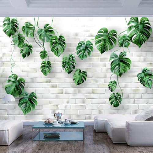 JIAOQSS Selbstklebende Abnehmbare Monstera Rebe grau Ziegel Tapete Wandbild Bild Tapeten Wandtapete Wanddeko Wandtapete 3D Effekt