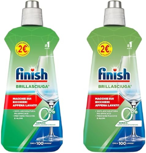 Finish Brillantante Lavastoviglie, 1 Brillantante 0% 500 ml, Additivo per lavastoviglie per stoviglie asciutte e brillanti (Confezione da 2)