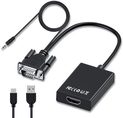 VGA to HDMI Adapter Converter 1080P with Audio Cable & Power Cord 0.5m