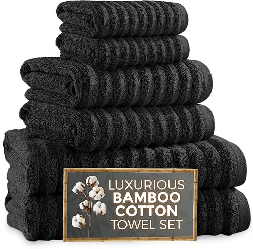 Towelogy® Luxury Towel Bale Set | Premium Blend of 60% Bamboo and 40% Cotton | 1x Bath Sheet, 1x Bath Towel, 2x Hand Towels, 2x Face Cloths | Super Soft and Quick Dry Bathroom Towels (Black)