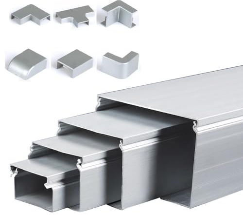 RSBFER Goulotte de câbles en Aluminium de 4 m, Kit de goulottes de câbles, Goulotte de câbles Ouverte, Système de Gestion de goulottes de câbles pour Usage intérieur/extérieur,60x40mm