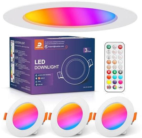 DUSKTEC Foco Empotrable LED Techo RGB con Mando 7W Luz Regulable 3 Unidades