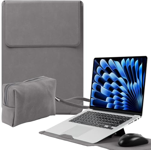 Niboow 15-16 Zoll PU Leder Laptop Sleeve Laptophülle für MacBook Pro/Air