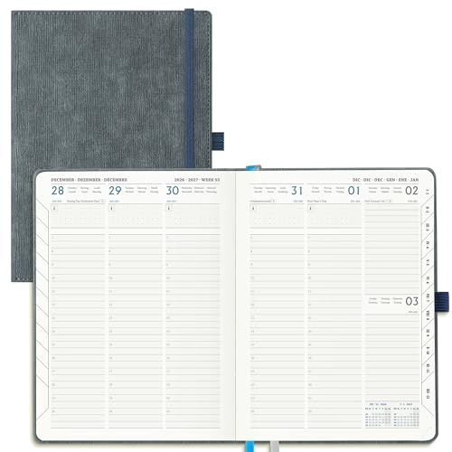 IN-LUXPRO Kalender 2026 2027 Wochenplaner Vertikal PU-Hartschale | 18 Monate Terminplaner (Jul 2026 bis Dezember 2027) A5 21,9x16,2CM, abreißbaren Ecken, Wochenplanung, Anthrazitgrau