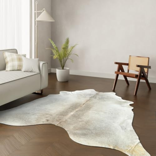 Wildlife Design Kuhfell Teppich – Champagnergrau XXL. XXL-Format 245×210 cm! Premium Naturfell, nachhaltig & tierfreundlich + GRATIS Lederuntersetzer