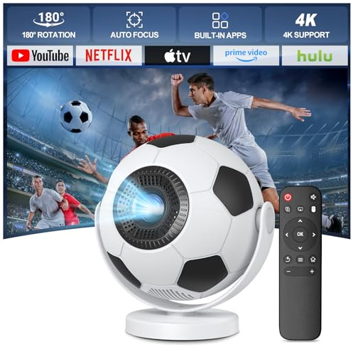 [Fußball-Beamer] Mini Beamer,Smart Projektor mit WiFi 6 und Bluetooth 5.4,Android 14,180°Dreh,Auto Keystone.Tragbarer Projector Kompatibel mit HDMI/TV Stick/Laptop/Smartphone