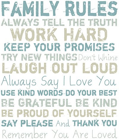 Pro Tour 9-2514A Leinwandbild, Motiv Family Rules I, 40,6 x 50,8 cm, Blau/Grau