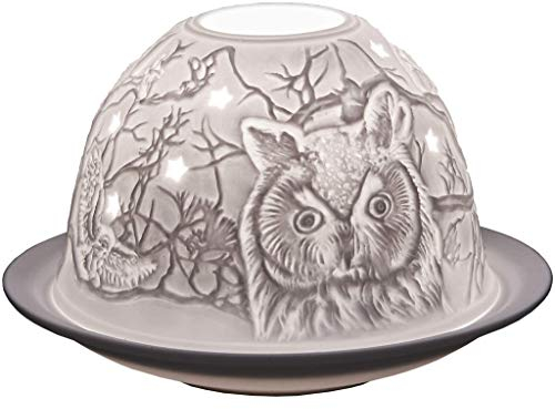 plaristo Eule Teelichthalter mit 6,5 cm hoch Porzellan Dome Light, weiß