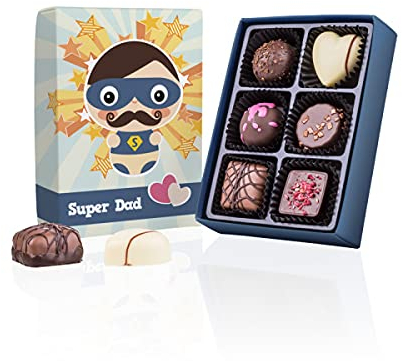 CHOCOLISSIMO – 6 Köstliche Pralinen in Premium Qualität, vatertag geschenk pralinen papa, schokolade für vater geschenkidee, super dad pralinen vatertag, geschenk papa schokolade – Geschenkidee