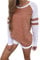 Famulily Women's Long Sleeve Baseball Tee Shirt Crew Neck Colorblock Striped Tops(Brown,XX-Large)