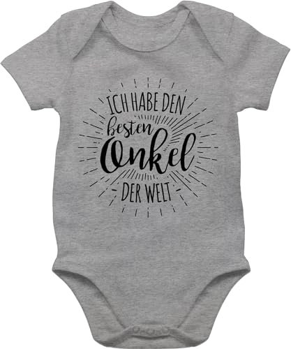 Baby Body Kurzarm - Sprüche - Ich habe den besten Onkel der Welt - 6/12 Monate - Grau meliert - geschenk babymode witzig spruch 4897 bodys best babybody mit sprüchen spruche beste babysachen