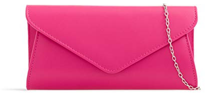 Leah Ward Women's Faux Leather Clutch Bags Wedding Flap Handbags 490H (Fuchsia)