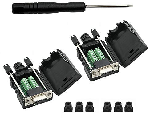 YIOVVOM DB9 Breakout Connector to Wiring Terminal RS232 D-SUB Female Serial Adapters Port Breakout Board Solder-Free Module with case(2 PCS Female Adapter)