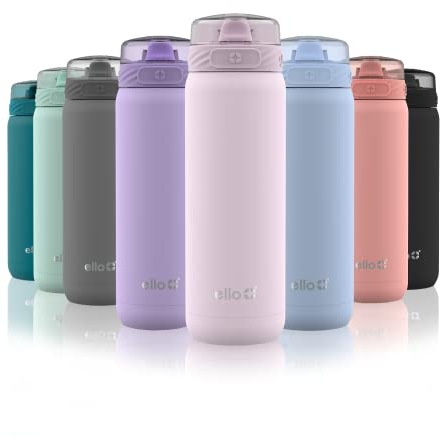 Ello Cooper 22oz Stainless Steel Water Bottle with Straw and Carry Handle, Double Walled and Vacuum Insulated Metal, Leak Proof Locking Lid with Soft Silicone Spout, Reusable, BPA Free, Cashmere Pink