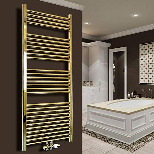 Gulfstream-Komfort Badheizkörper Handtuchwärmer Heizkörper Bad Chrom Gold Anthrazit Weiß Schwarz (1800x600mm, Gold gerade)