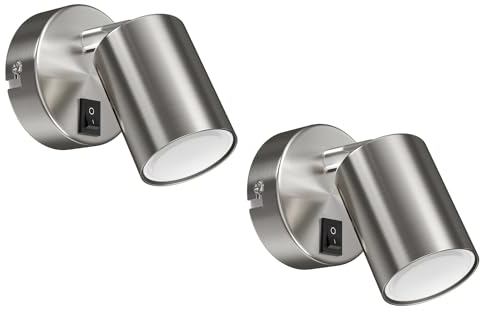 ledscom.de 2 Stück Wandspot WAIKA, einflammig, mit Schalter, GU10, chrom matt, inkl. GU10 LED Lampe (warmweiß, 6,826W, 630lm, 100°)
