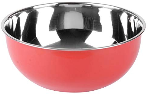 Stainless Steel Deep Salad Serving Bowl Mixing Bowl Red Coloured Metal Baking Cooking Bowl Food Preparation Kitchen Salad Snack Server Bowl (25cm)