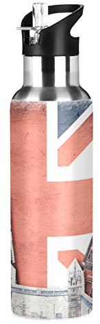 RELEESSS Edelstahl-Wasserflasche mit Londoner Sehenswürdigkeiten, vakuumisolierte Thermoflasche für Sport, Fitnessstudio, Reisen, Arbeit, Mehrzweck-Gebrauch, 600 ml