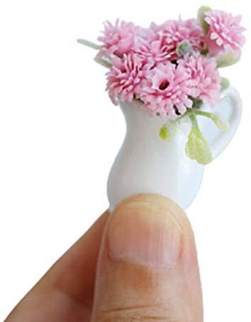floatofly Miniatur Puppenhaus DIY Dekor Kit Simulation Blume Puppenhaus Miniatur Modell Ornament Home Cafe Garten Dekor Puppe Rosa