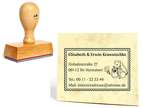 Stempel Maus mit Gießkanne Briefmarke - mit Name und Adresse 60 x 40 mm