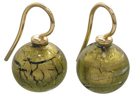 Pendientes de cristal de Murano, verde dorado