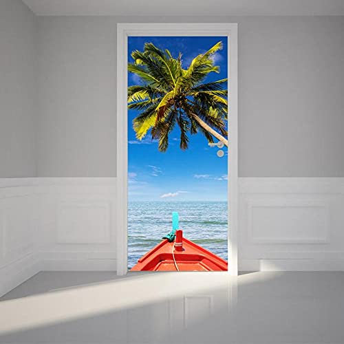 3D Türaufkleber Palme Boot Sea Decor Paste Selbstklebende wasserdichte Tapete 3D Aufkleber