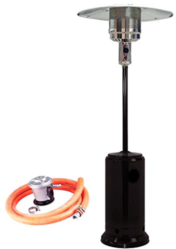 Bricoloco Chauffage extérieur de gaz butane ou propane pour terrasse avec régulateur de température Chauffage extérieur avec roues pour zones ventilées Livré avec tuyau et régulateur de gaz (Noir)
