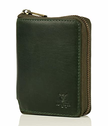MATADOR® Granada Echt Leder Geldbörse Damen Portemonnaie Herren Geldbeutel Reissverschluss mit TüV geprüftem RFID Schutz & NFC Blocker in GRÜN/Green
