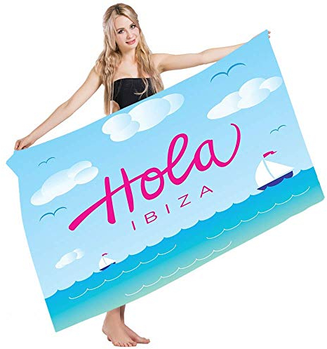 Junge Mädchen Strandtücher Ibiza Hola Ibiza Schriftzug Kalligrafie Windboote Auf Den Meeresmöwen Badetücher Tragbar Strandlaken Sand Proof Reisetuch Für Erwachsene Kind Frauen Männer