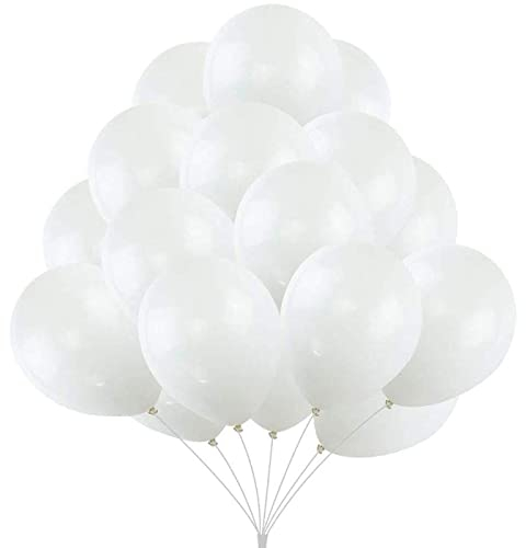 QILZO® 100 Luftballons aus Latex, weiß Metallic, Luftballons für Partys, Geburtstag, Dekoration