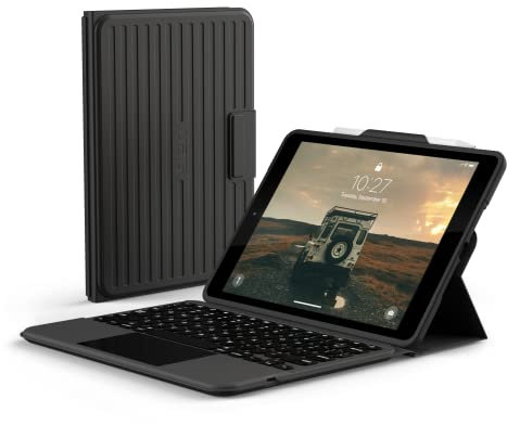 UAG Designed for iPad 10.2 iPad 9th Generation Case with Keyboard, Black/Ash, UK English Layout Rugged Bluetooth Wireless Keyboard Multi-Touch Trackpad Backlit Keys Protective Smart Cover Folio