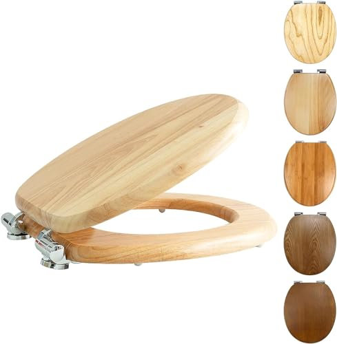 Fanmitrk Natural Solid Wood Toilet Seat-Wooden Toilet Seat,Soft Close with Metal Hinges,Easy to Install and Clean(Solid Oak