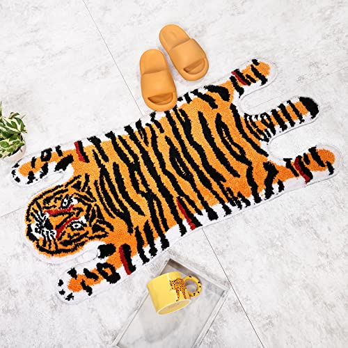 Panstar Tiger Badematte für Badezimmer, niedlicher orange-gelber Tiger, Cartoon, rutschfest, Tierform, saugfähig, Badewanne, Badezimmer, Plüsch-Duschteppiche