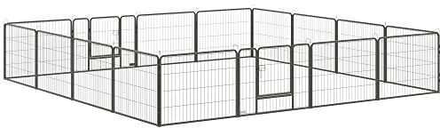 PawHut Welpenauslauf Freigehege 16 Segmente 60 cm Hoch Laufstall für Haustier welpengitter Zaun Laufgitter Laufstall Hundegehege Outdoor Gitter Welpen gestaltbar mit 2 Tür Stahl Grau