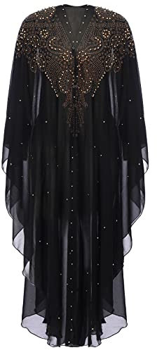IWEMEK Damen Offene Vorderseite, lockere Passform, Fledermausärmel, lange Ärmel, Abaya, Dubai, Kaftan, türkisch, muslimisch, Hijab, Chiffon, Kapuze, afrikanisches Abendkleid, Heißbohren, Maxi-Kimono,