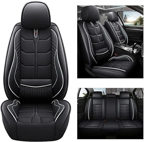 maiqiken Autositzbezug Für VW for Volkswagen Amarok 2010-2024 Komplettset 5 Sitze Allwettereinsatz Auto Ledersitzbezug Schwarz Weiß