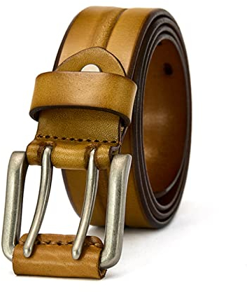 Leder Gürtel Herren Mit Doppeldorn Schließe 3,8cm Breit Ledergürtel Mit Doppel-Loch Jeansgürtel in Premium Rindleder in Vintage Look(105cm/waist:35, Yellow)