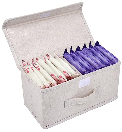 ChengFu Pad-Halter für Frauen Badezimmer, Pad- und Tampon-Halter für Badezimmer, 2 Fächer, Pad- und Tampon-Organizer, Stoffpad-Halter für Periode, weiß