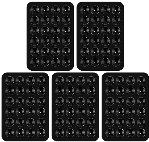 5pcs Silicone Suction Cup Phone Holders, Multipurpose Phone Suction Mount for Car Phone Mini Suction Cup Mat Suction Phone Case Adhesive for Mobile Power, 24 Suction Cups, Black, 2.17 x 3.15in