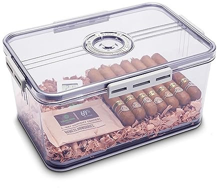 Humidor Zigarren, Transparente Humidor-Zigarrenbox, Acryl-Zigarren-Humidor, mit Feuchtigkeitspackung und Elektronischem Hygrometer und Spanischem Zedernholz, Fasst 30–100 Zigarren ( Size : Larg )