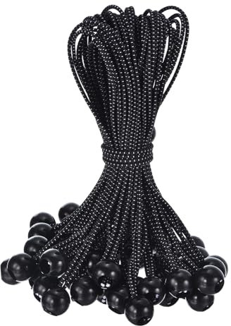PATIKIL 12 Inch Tarp Ball Bungee Cord, 50 Pack Bungee Cords with Balls Canopy Tarp Tie Downs Cords Elastic String for Outdoor Camping Cargo Shelter Tent Poles, Black